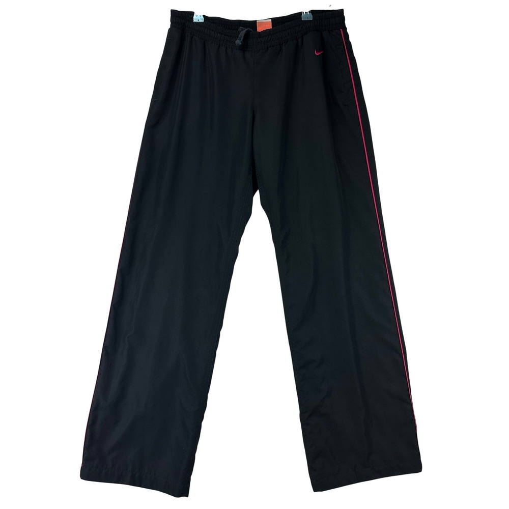 Nike Track Pants Womens M Black Pink Swoosh Loose Fit Windbreaker Y2K Streetwear